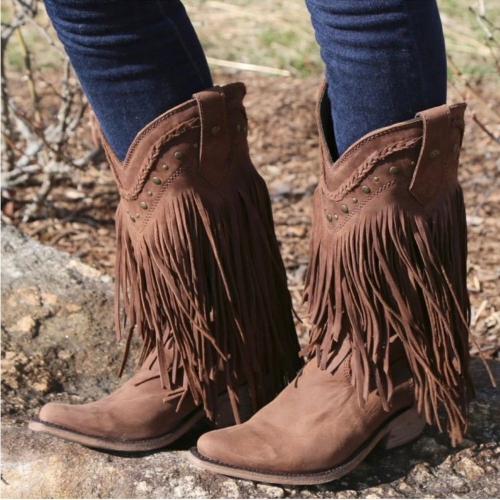 LIBERTY Black fringed Vegas Faggio cowgirl western boots brown sz 7 LB71124